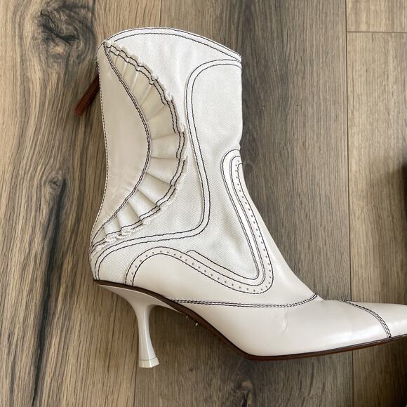 ZIMMERMANN Ivo Ruffle Patchwork Leather Canvas Ankle Boots Size 40 Made in Italy - Picture 3 of 12